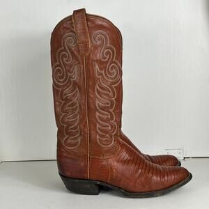 VTG Cowtown Western Boots Men's Size 8D Handmade Genuine Teju Lizard Skin
